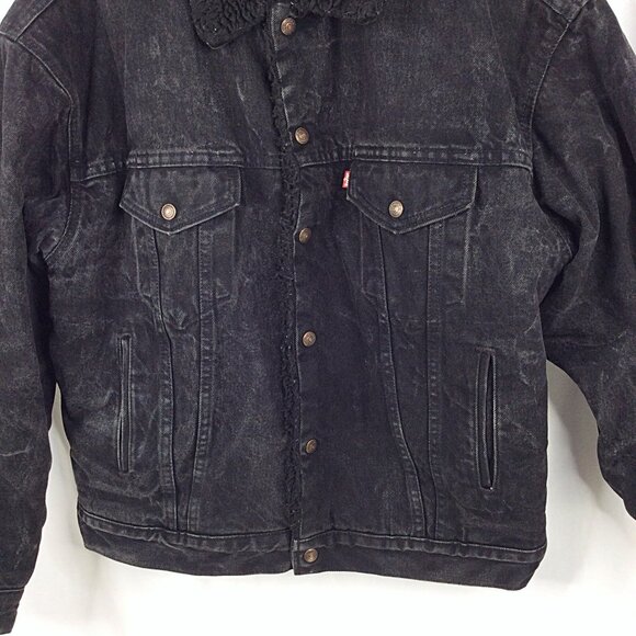 Vintage Levis Denim Jacket Sherpa Type 3 Trucker Mens Size Large Black 80s 90s - Picture 5 of 11